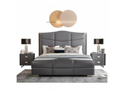 Diseño de cama doble. Muebles de lujo modernos para dormitorio de hotel. Marco de cama.