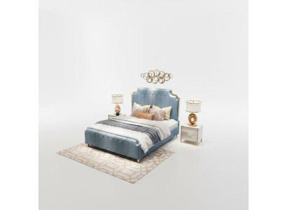 Cama doble moderna de madera azul estilo madera para dormitorio nuevo.