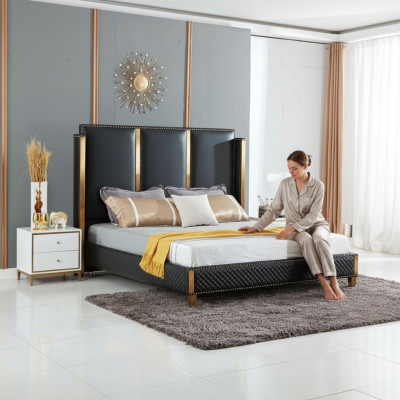 Cama acolchada de diseño de lujo doble cama de hotel matrimonial dormitorio 180x200cm.