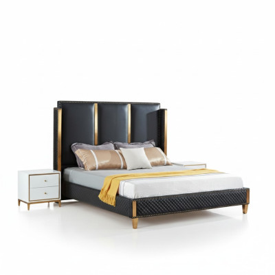 Cama acolchada de diseño de lujo doble cama de hotel matrimonial dormitorio 180x200cm.