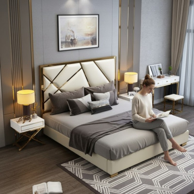 Cama Acolchada Diseño Lujo Doble Camas de Hotel Dormitorio 180x200cm