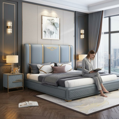Cama doble cama lujo madera marco de cama muebles diseño moderno.