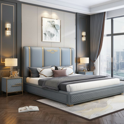 Cama doble cama lujo madera marco de cama muebles diseño moderno.