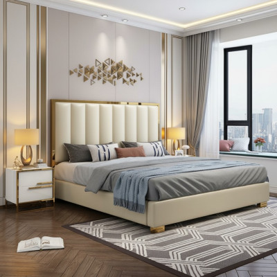 Diseño de lujo de camas dobles de hotel con cabecera, diseño de cojines. 180x200cm dormitorio de sueño.