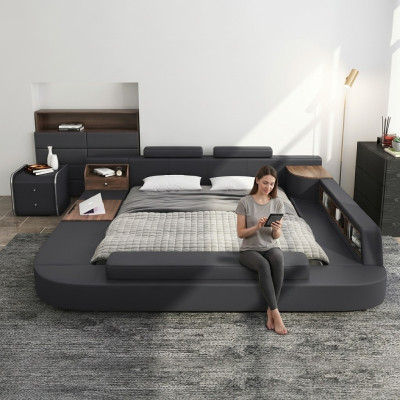 Camas modernas de hotel multifunción doble de lujo cama de diseño tapizada.