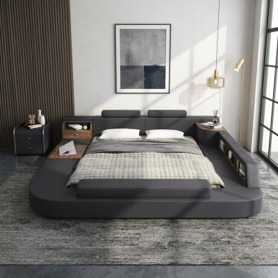 Camas modernas de hotel multifunción doble de lujo cama de diseño tapizada.