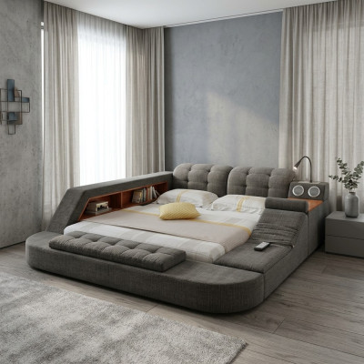 Diseño de cama, cama tapizada de hotel con función de masaje multifunción estante.