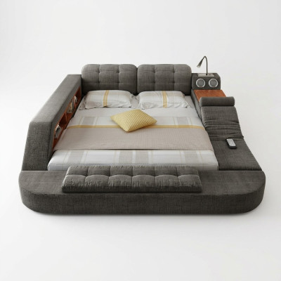 Diseño de cama, cama tapizada de hotel con función de masaje multifunción estante.
