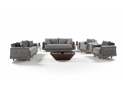 Conjunto de sofá de 3 plazas + 2 plazas + 1 plaza + 1 plaza de tela y madera, sofá de 3 plazas moderno, sillón, juego completo.