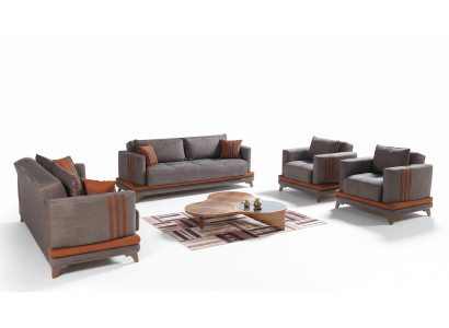 Diseño moderno de sala de estar. Conjunto de sofás 3+2+1+1 en gris. Juego de muebles de sala de estar.