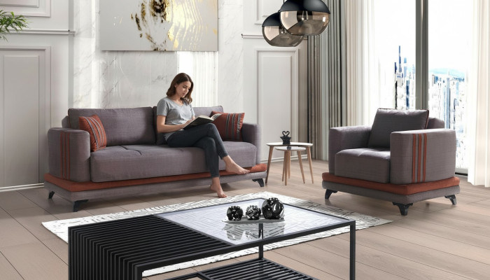 Sofá de 3 plazas + 1 plaza de tela madera sofá de 3 plazas moderno sillón conjunto completo nuevo EU.
