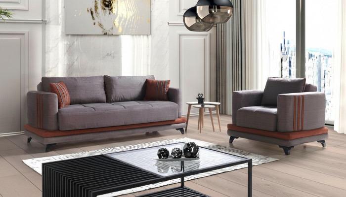 Sofá de 3 plazas + 1 plaza de tela madera sofá de 3 plazas moderno sillón conjunto completo nuevo EU.