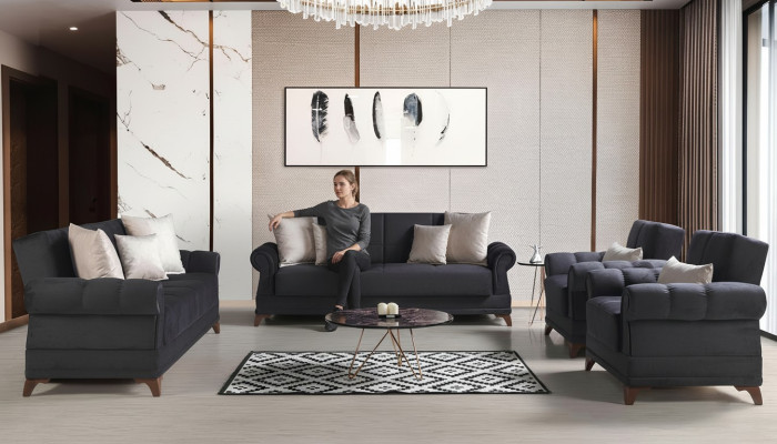 Conjunto de sofás 3+2+1+1 asientos Textil Moderno Completo 2 sillones Sofá de 3 plazas de lujo