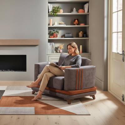 Diseño de sillón de lujo de tela gris para relajarse en el club moderno de lujo.
