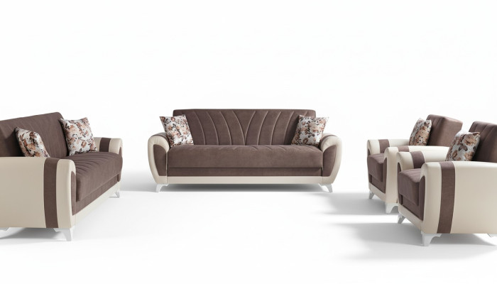 Sofá cama conjunto de sofás 3+2+1+1 asientos textil sofá sillón juego completo marrón