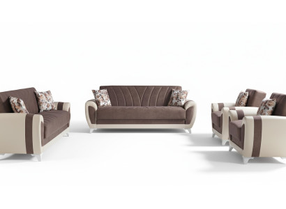 Sofá cama conjunto de sofás 3+2+1+1 asientos textil sofá sillón juego completo marrón