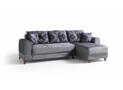 Sofá esquinero gris en forma de L, moderno para salón.