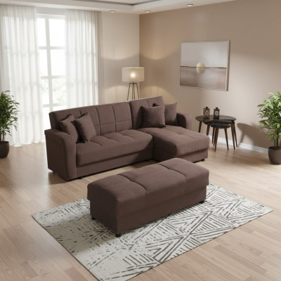 Conjunto de sala de estar de lujo, taburete + sofá en forma de L, juego moderno de relax completo.