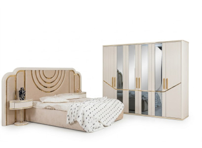 Juego de dormitorio moderno cama 2x mesitas de noche armario de diseño muebles 4 piezas.