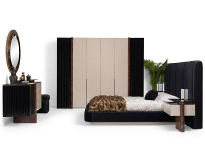 Dormitorio set cama 2 mesitas de noche armario cómoda muebles de diseño