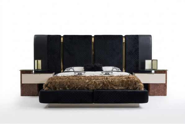 Conjunto de dormitorio moderno: cama, 2 mesitas de noche, muebles de diseño de 3 piezas