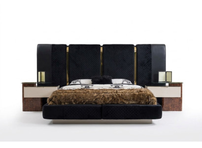 Conjunto de dormitorio moderno: cama, 2 mesitas de noche, muebles de diseño de 3 piezas
