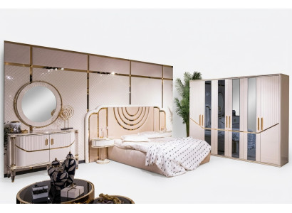 Dormitorio conjunto Lujo Cama 2x Mesita de Noche Armario Cómoda con Espejo 5 piezas