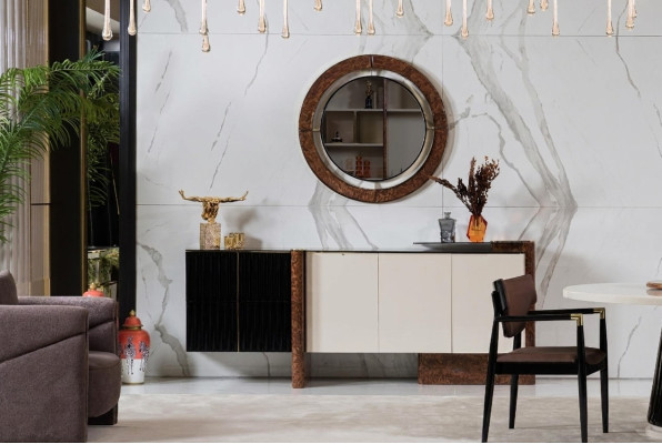 Mueble aparador con espejo lujoso conjunto de tocador de madera cómodas clásicas