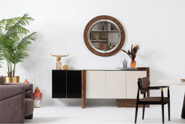 Mueble aparador con espejo lujoso conjunto de tocador de madera cómodas clásicas