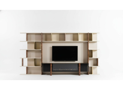 Muebles de salón modernos de madera para la televisión en estilo regal con estante y soporte para la televisión.