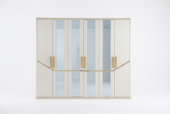 Armario Armarios Diseño de armario Madera Beige Dorado Moderno Muebles 270cm