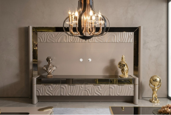 Mueble de salón de lujo RTV Lowboard Soporte de TV Beige Nuevo.