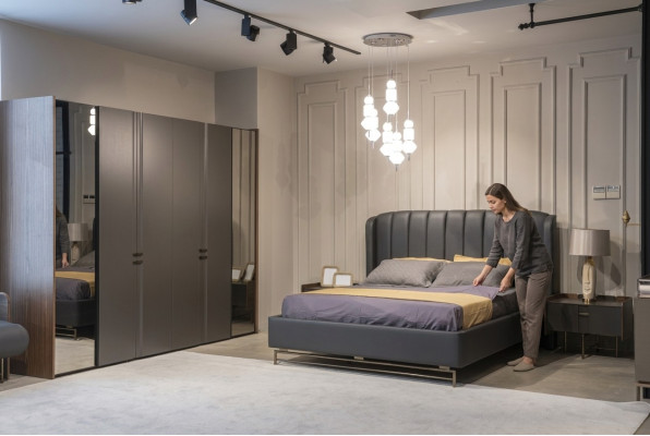 Dormitorio Set Cama 2x Mesita de Noche Armario Tocador con Espejo de 5 piezas