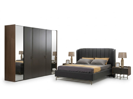Dormitorio Set Cama 2x Mesita de Noche Armario Tocador con Espejo de 5 piezas