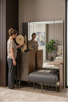 Aparador de tocador con espejo, muebles de dormitorio con diseño de taburete, 2 piezas. Nuevo