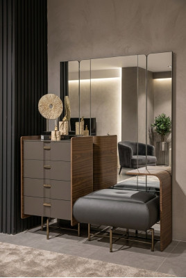 Aparador de tocador con espejo, muebles de dormitorio con diseño de taburete, 2 piezas. Nuevo