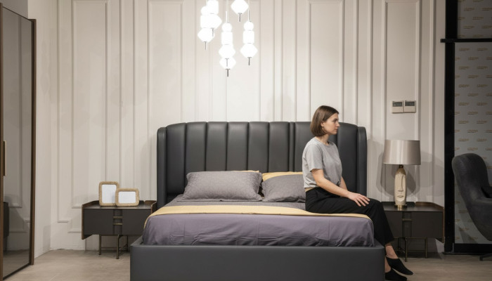 Juego de dormitorio moderno con cama + 2 mesitas de noche, muebles de diseño, 3 piezas, UE.
