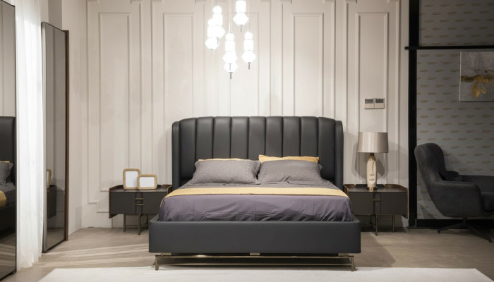 Juego de dormitorio moderno con cama + 2 mesitas de noche, muebles de diseño, 3 piezas, UE.