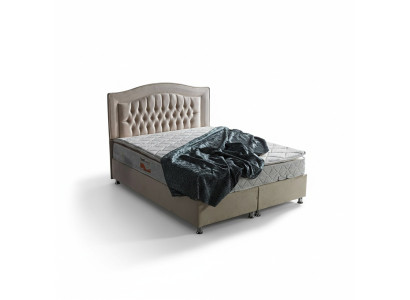 Diseño de cama Cama de lujo Beige Muebles de dormitorio tapizados Plata Chesterfield