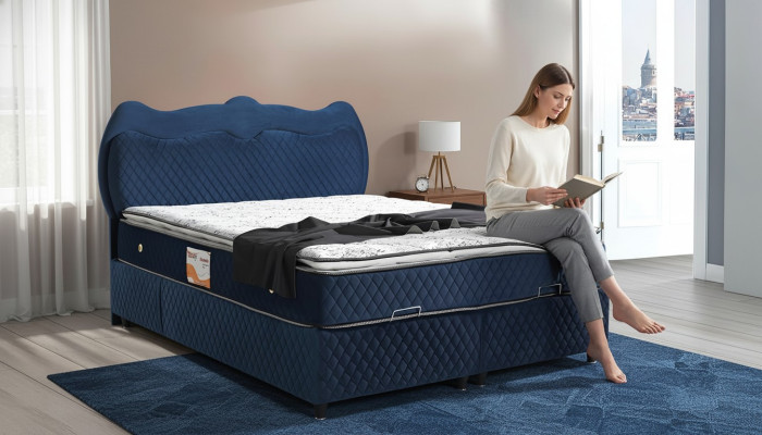 Diseño de cama Cama de lujo Azul Acolchado Muebles de dormitorio de lujo Moderno Boxspring