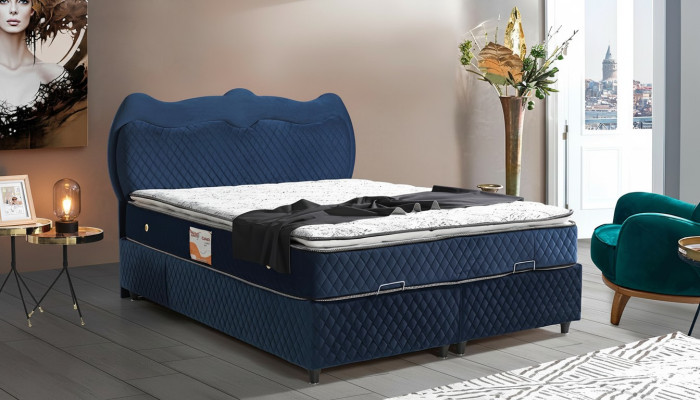 Diseño de cama Cama de lujo Azul Acolchado Muebles de dormitorio de lujo Moderno Boxspring