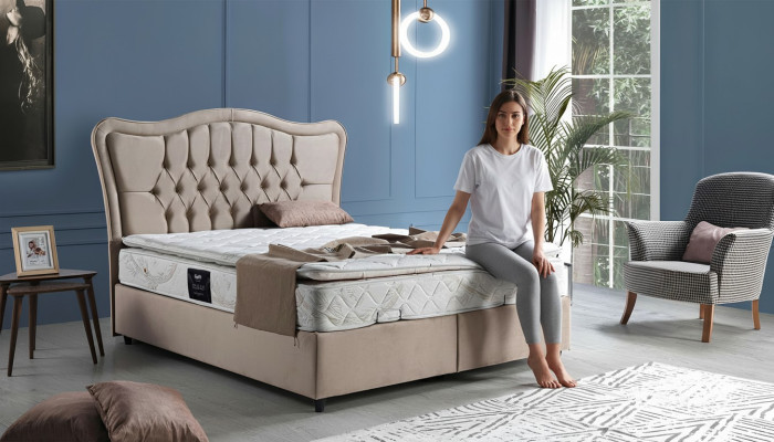 Diseño de cama de lujo beige moderna de 160x200.