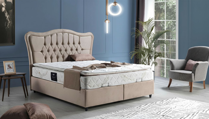 Diseño de cama de lujo beige moderna de 160x200.