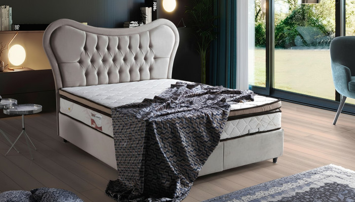 Diseño de cama Lujo beige muebles de dormitorio con tapizado Chesterfield 160x200