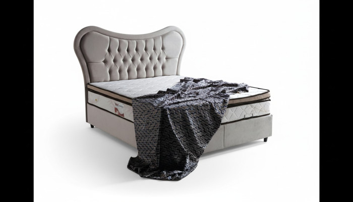 Diseño de cama Lujo beige muebles de dormitorio con tapizado Chesterfield 160x200