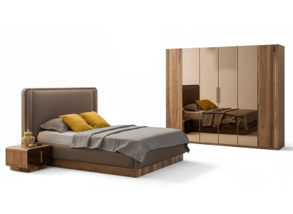 Juego de dormitorio de lujo con cama + 2 mesitas de noche + armario de madera completo moderno nuevo.