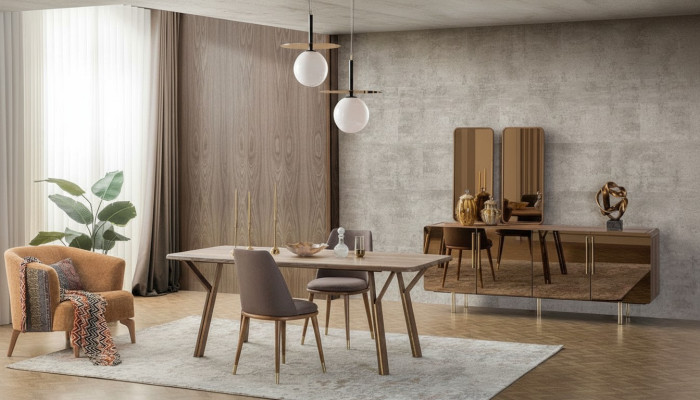 Juego de comedor conjunto 6 sillas + mesa de comedor + aparador + espejo Conjunto comedor diseñador nuevo