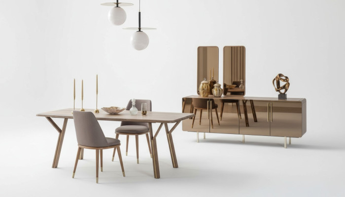 Juego de comedor conjunto 6 sillas + mesa de comedor + aparador + espejo Conjunto comedor diseñador nuevo