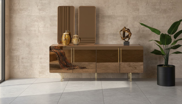 Mueble con 2 espejos conjunto de lujo de aparador de madera moderno.