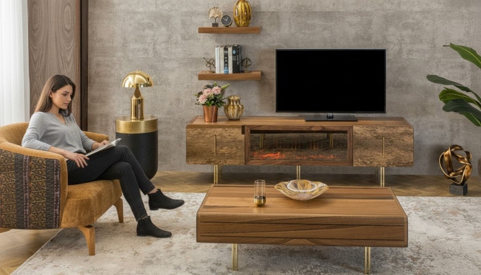 Muebles de salón de diseño, armario de pared nuevo, estantería nueva.